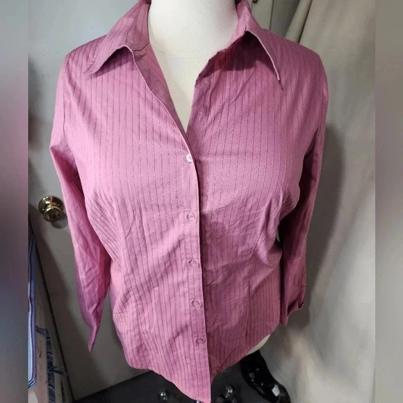 NWT Lane Bryant Plus Size 14/16 Pink Button Down Blouse Long Sleeve - Picture 1 of 8